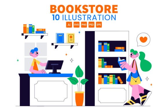 10 Bookstore and Library Illustration for Branding and Design