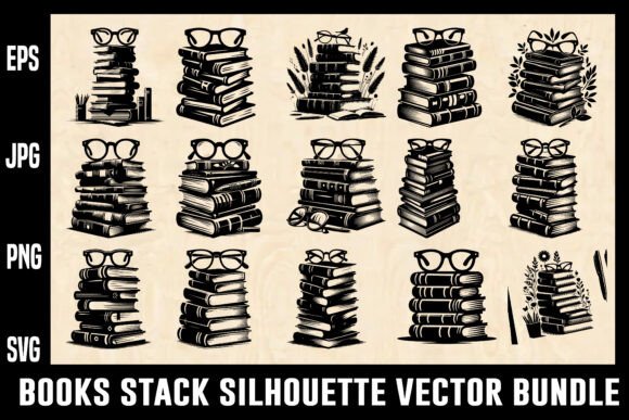 Books Stack Silhouette Vector Bundle for Crafts and Graphics