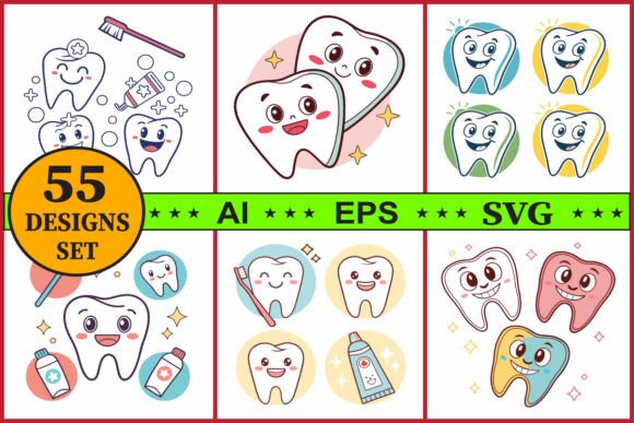 Cartoon Tooth Character Vector Bundle for Graphics and Illustrations