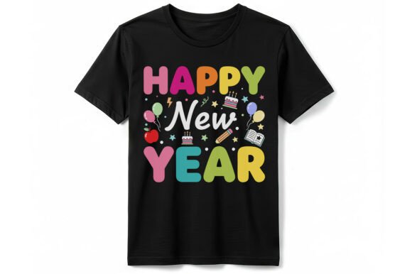 Colorful Happy New Year Kids T-Shirt Graphics for Branding