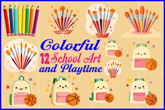 Colorful School Art and Playtime Graphics for Creative Projects