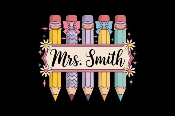 Colorful Teacher Pencil Name Design for Print Templates and Graphics