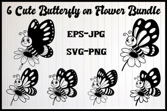 Cute Butterfly on Flower Bundle - Graphics for Digital Creations
