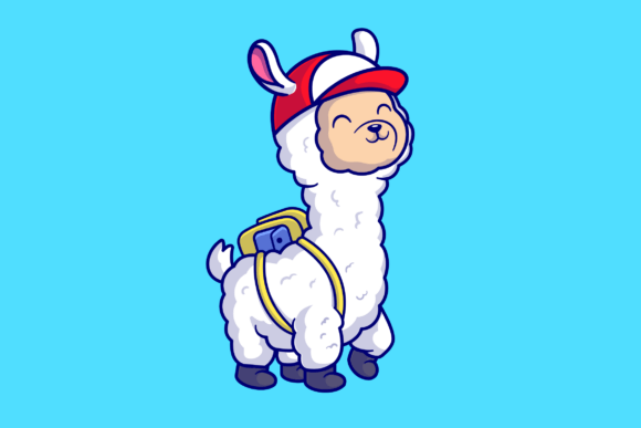 Cute Llama Alpaca Going to School Graphics