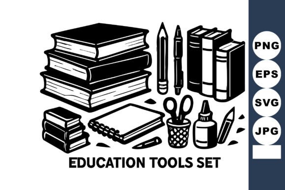 Education Tools Set with Books Pencils S – A Versatile Graphic Asset for Sellers
