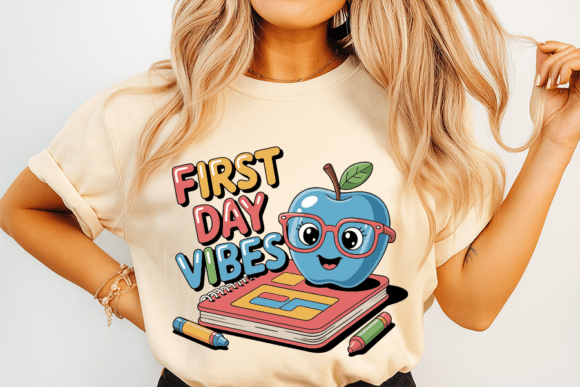 First Day Vibes Apple Cartoon Design for Blog Graphics