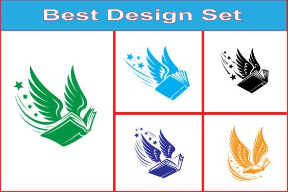 Flying Book with Wings Vector Design Set for Crafts and Graphics