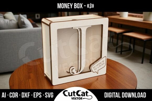 Letter «J» Money Box Laser Cut Design for Handmade Boxes
