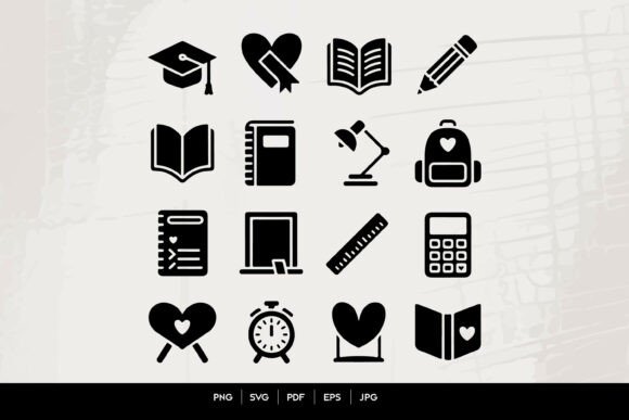 Love Learning – Education and Study Icon Set for Graphics and Crafts