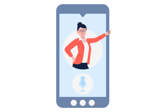 Online Teacher at Phone Screen. Digital Graphics for Illustrations