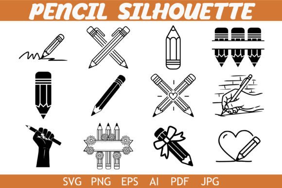 Pencil Silhouette Design Bundle for Crafts and Graphics