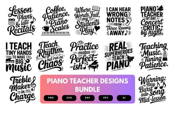 Piano Teacher SVG Bundle for T-Shirt Designs and Graphics