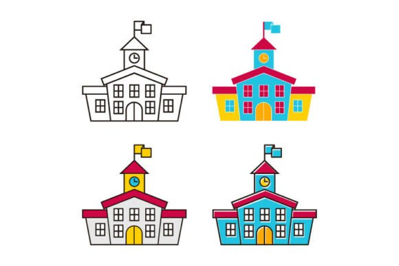 School Building Icon Set for Clean Graphics and Icons