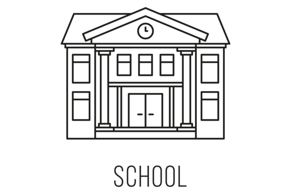 School Building Line Icon for Graphics and Illustrations