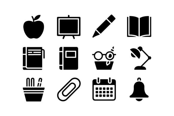 School Classroom Vector Silhouette Set for Crafts and Graphics