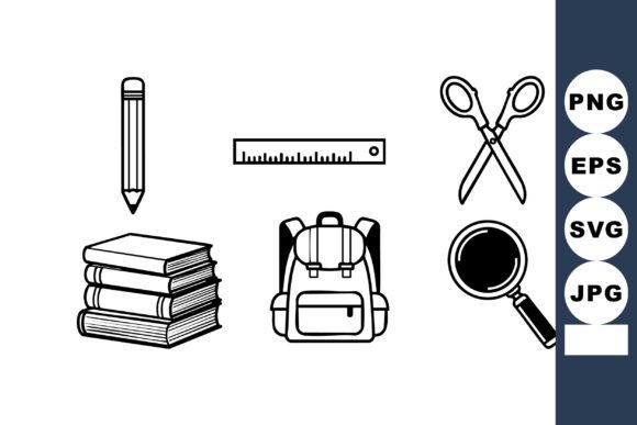 School Supplies Vector Set with Pencil R
