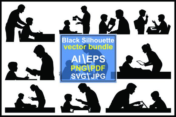 Silhouettes of Adults Teaching Children Graphics