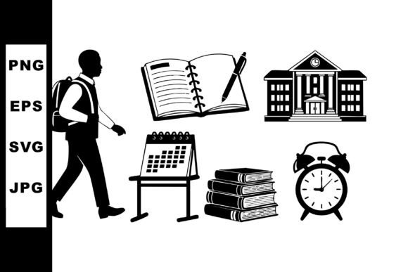 Student Walking with Backpack and School Graphics