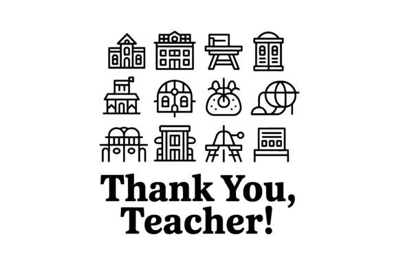 Teacher Appreciation School Icon Set for Crafting and Design