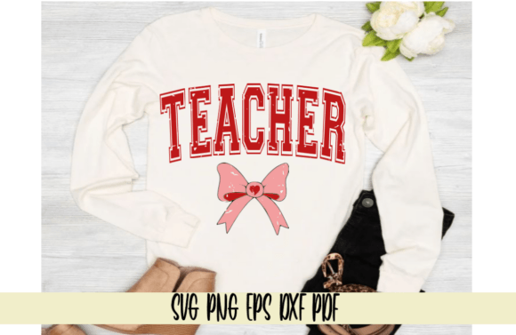 Teacher Heart Bow Valentine's Day Embroidery Design