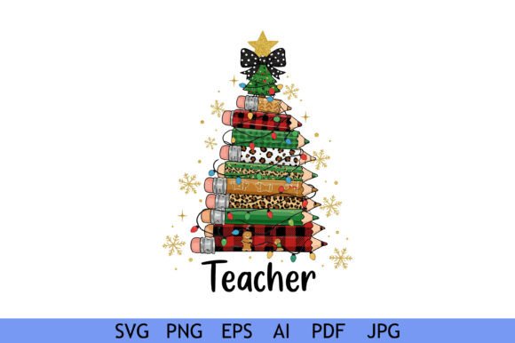 Teacher Pencil Christmas Tree Design for Crafts and Graphics