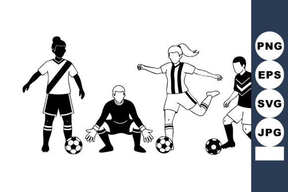 Youth Soccer Players Vector B W for Crafts and Graphics